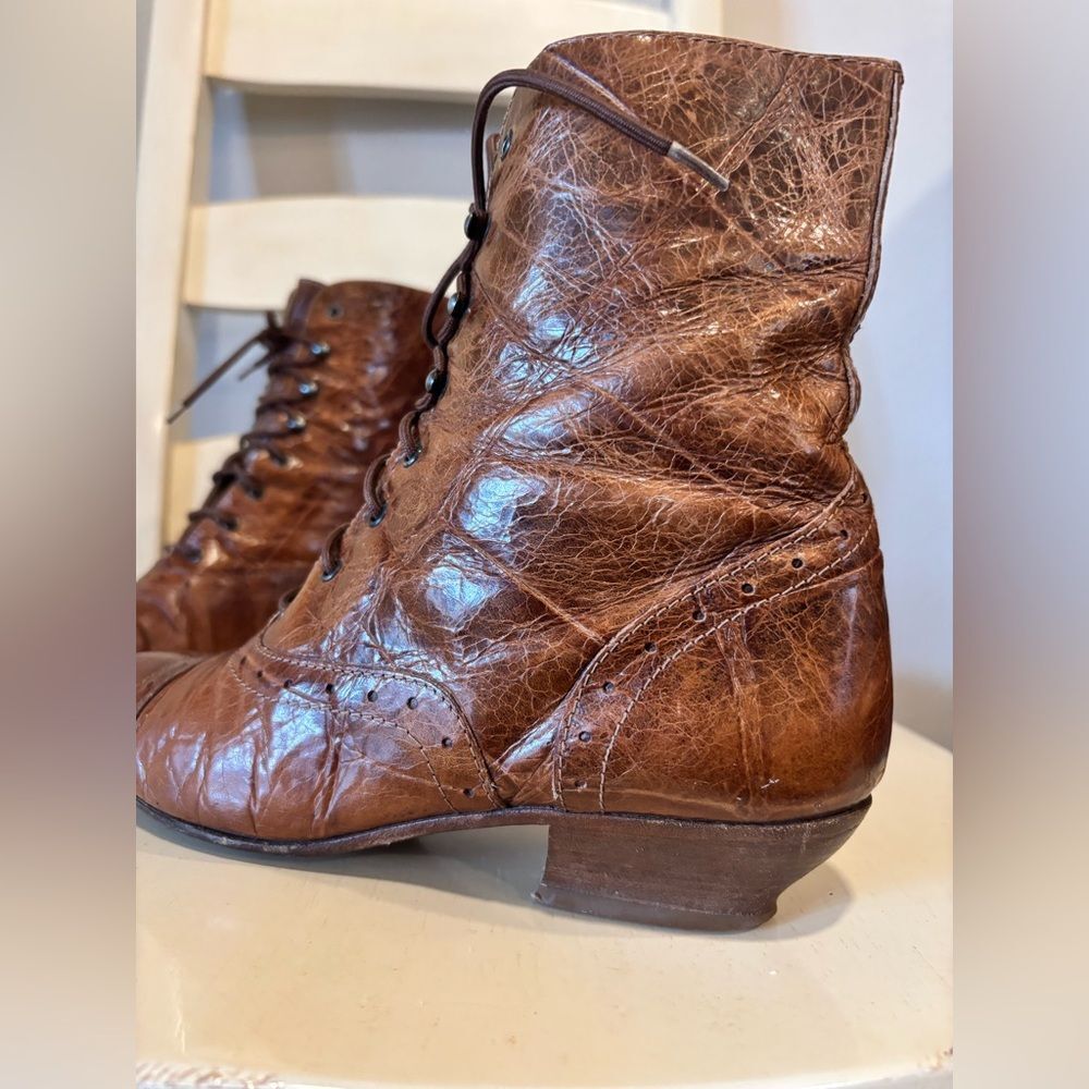 Vintage Joan & David Handmade Italian Leather Lace Up Boots 6.5 37 - Picture 4 of 7